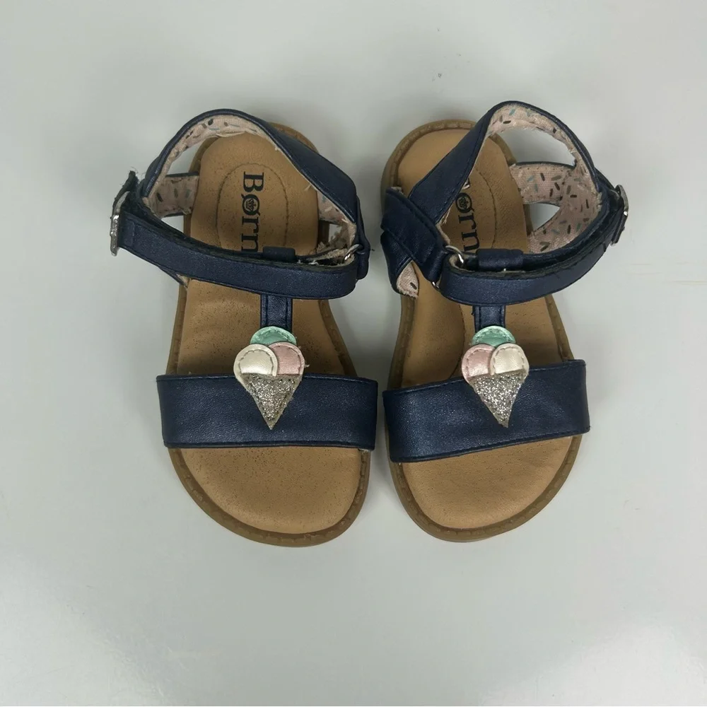 Born Sprinkles navy blue T sandal with ice cream cone toddler size 6